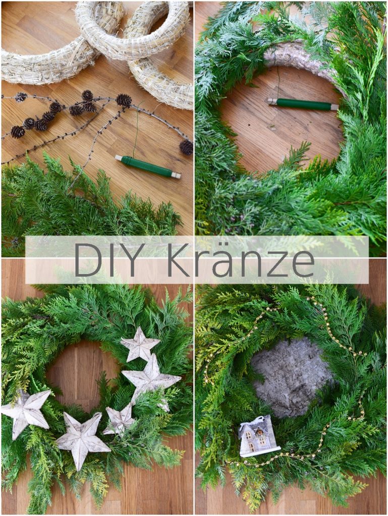 DIY Kranz selbstgemacht einfach und schnell mit Thuja und Zapfen und Sterne Kränze Strohkränze selber machen wreath