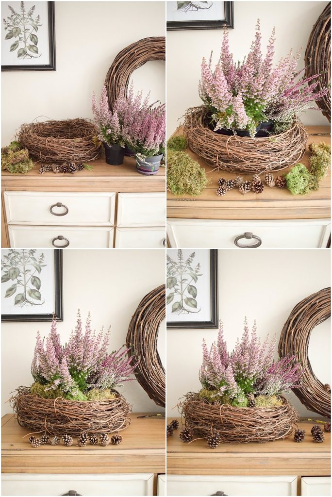 DIY Deko für Herbst und Winter: natürlich mit Moos, Erika, Heidekraut, Zapfen dekorieren. Dekoidee Haustüre Konsole Sideboard DIY Deko für Herbst und Winter: natürlich mit Moos, Erika, Heidekraut, Zapfen dekorieren. Dekoidee Haustüre Konsole Sideboard