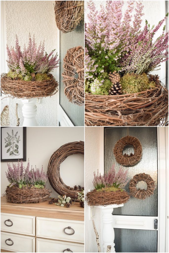 DIY Deko für Herbst und Winter: natürlich mit Moos, Erika, Heidekraut, Zapfen dekorieren. Dekoidee Haustüre Konsole Sideboard DIY Deko für Herbst und Winter: natürlich mit Moos, Erika, Heidekraut, Zapfen dekorieren. Dekoidee Haustüre Konsole Sideboard