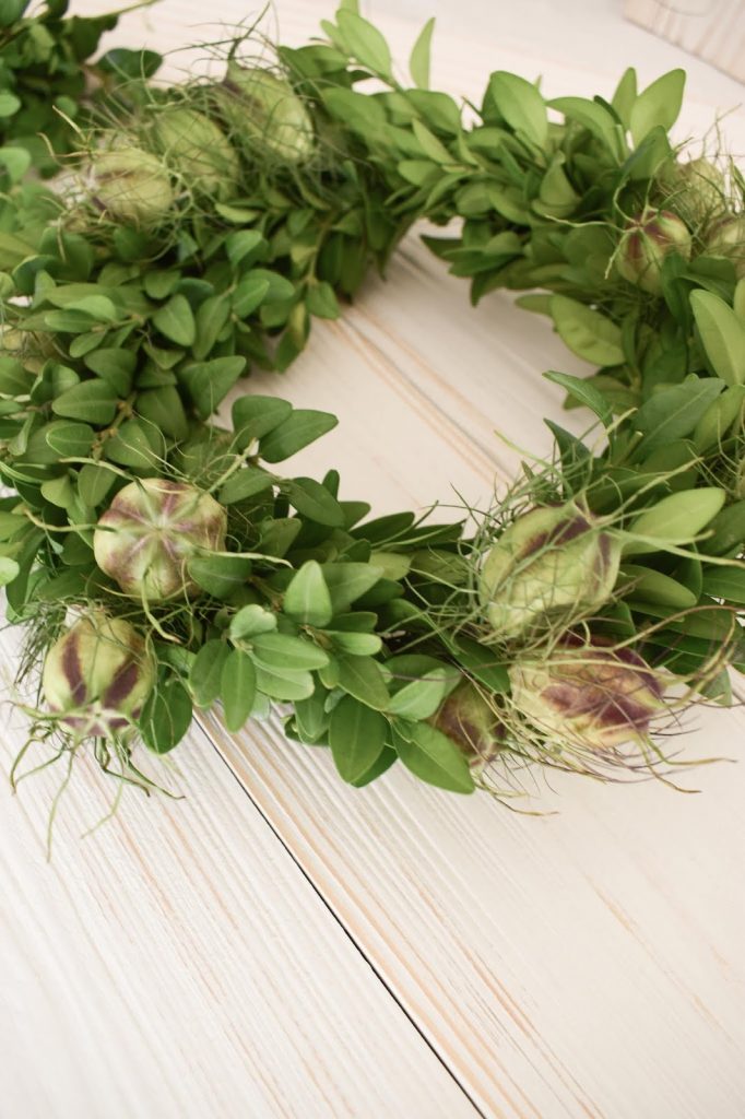 DIY Anleitung Kranz für den Sommer aus Buchs und Samenkapseln der Jungfer im Grünen. Selber machen Naturdeko natürlich dekorieren DIY Anleitung Kranz für den Sommer aus Buchs und Samenkapseln der Jungfer im Grünen. Selber machen Naturdeko natürlich dekorieren
