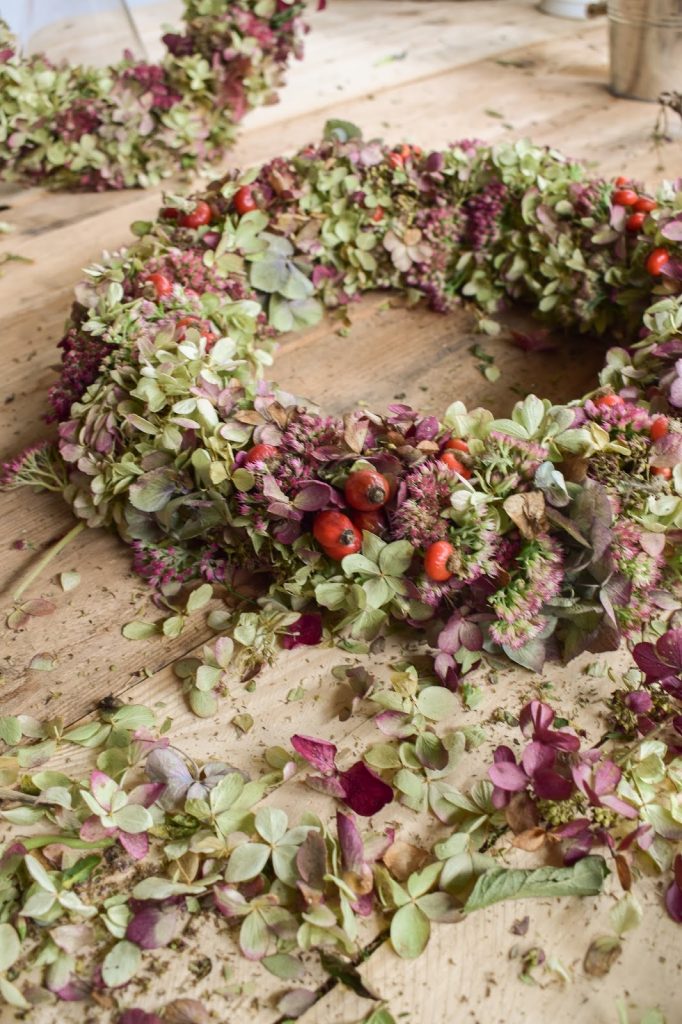 Hortensienkranz Anleitung zum selber binden mit Fetter Henne Hagebutte Hagebutten Kränze Dekoidee Herbst Kranz binden für Anfaenger herbstlich dekorieren kränze DIY Hortensienkranz Anleitung zum selber binden mit Fetter Henne Hagebutte Hagebutten Kränze Dekoidee Herbst Kranz binden für Anfaenger herbstlich dekorieren kränze DIY