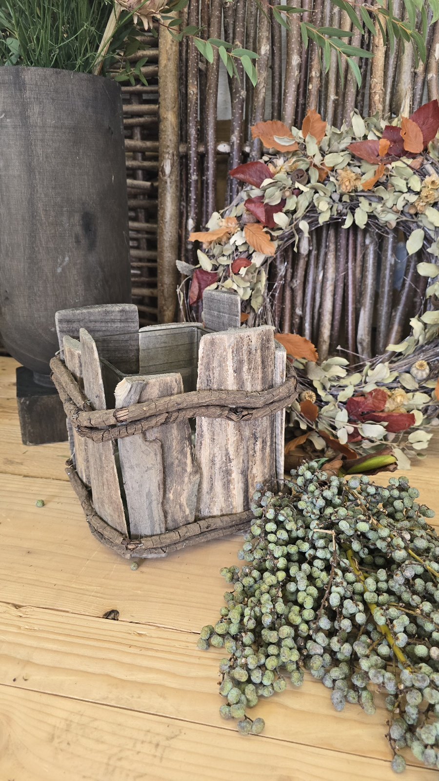 Holz-Vase Aged Wood mit Glaseinsatz
