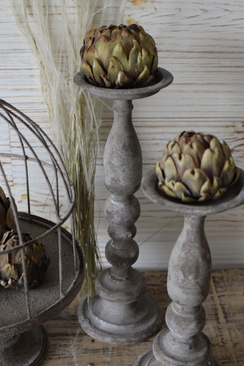 Kerzenständer Kerzenhalter Metall grau Vintage Metallalter für Kerzen Antik Tischdeko Mrs Greenery Shop