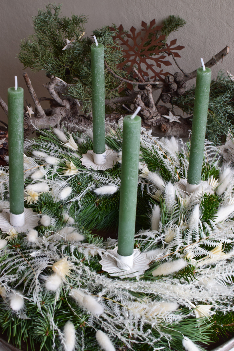 Stabkerze Kerze Advent Adventskranz grün grau creme weiss taupe mrs greenery shop bestellen kaufen Kerze Kerzen