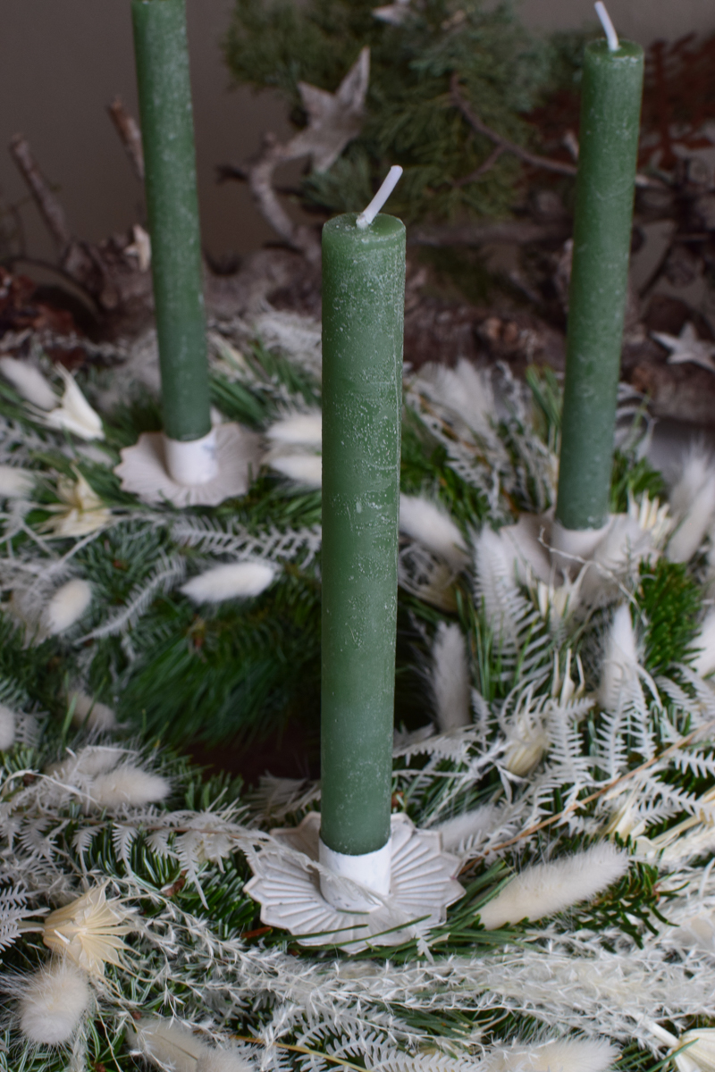 Stabkerze Kerze Advent Adventskranz grün grau creme weiss taupe mrs greenery shop bestellen kaufen Kerze Kerzen