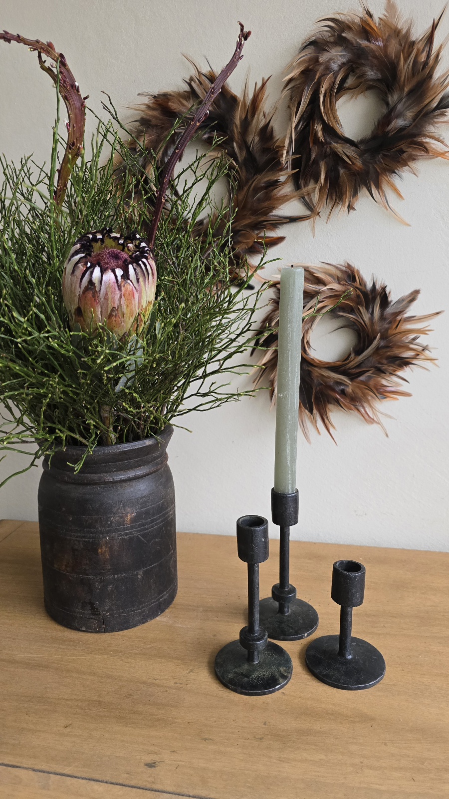 Vase Holzvase Holzdeko antik Kerzenständer Kerzenhalter Gusseisen im Mrs Greenery Shop bestellen kaufen